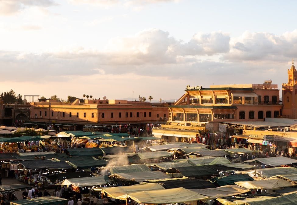 vibrant market at sunset in marrakesh morocco